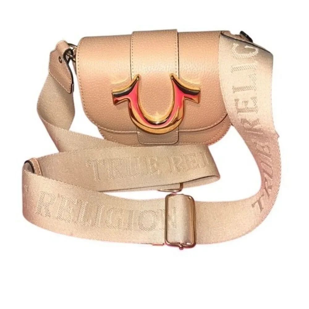 True Religion Womens Flap Horseshoe Logo Mini Crossbody Shoulder Bag Pink Small